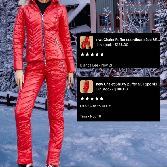 Chalet Puffer coordinate snow / ski jacket & high waisted pant set XL - Picture 13 of 16